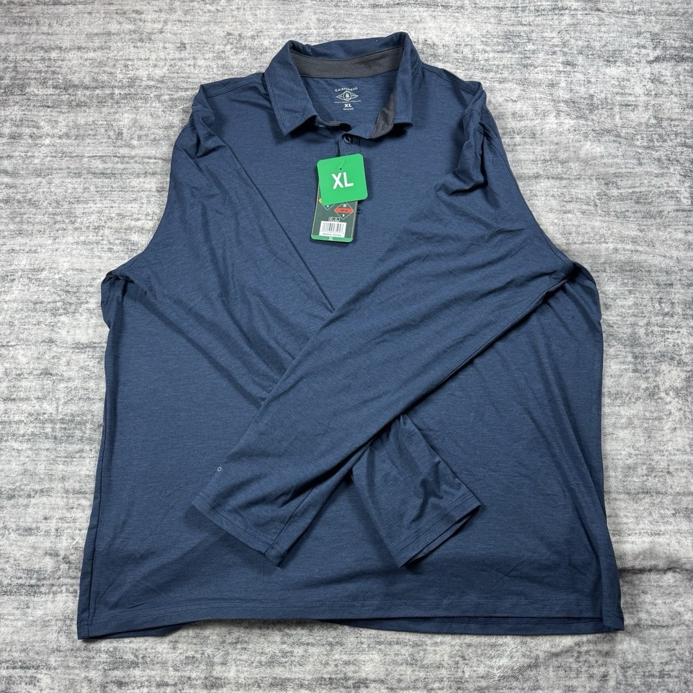 G.H. Bass & Co.  Men's Performance Polo Long sleeve shirt Quick Dry XL Navy Blue